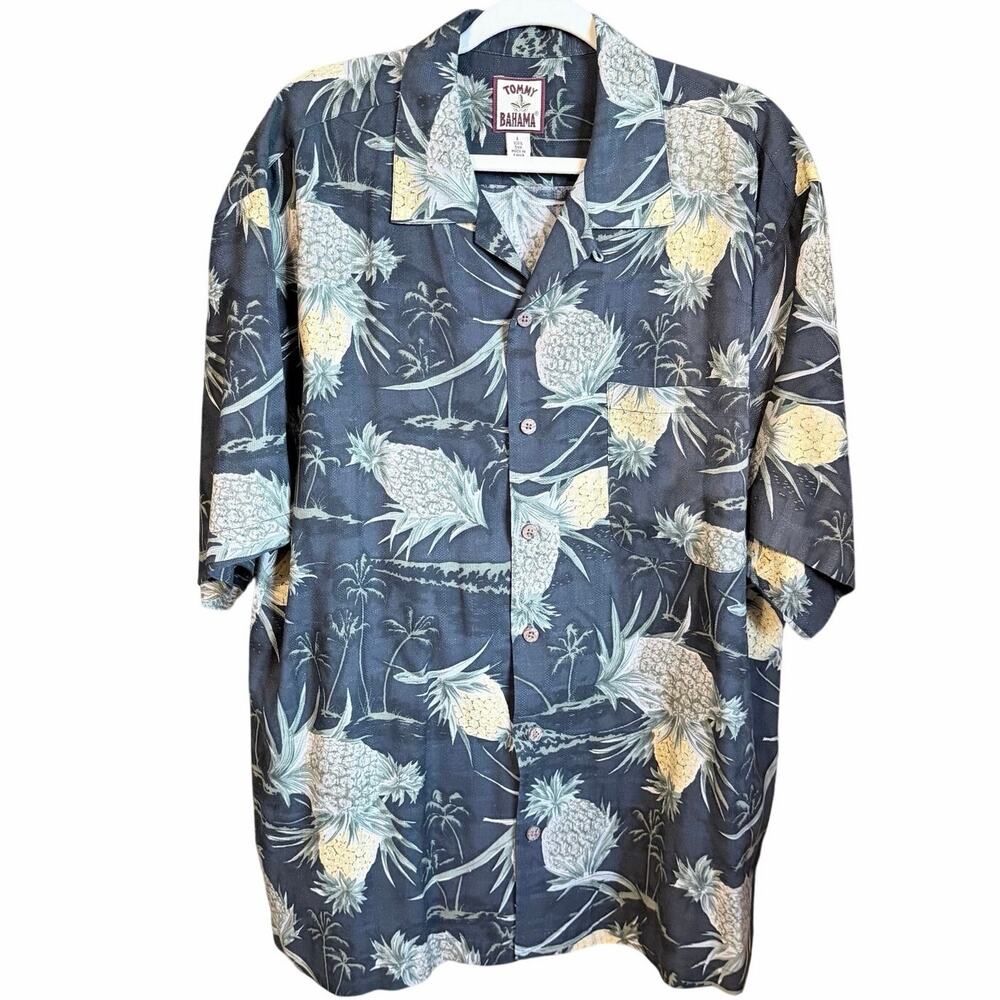 Vintage Tommy Bahama L 100% Silk Pineapple Hawaiian Camp Shirt Tropical beach